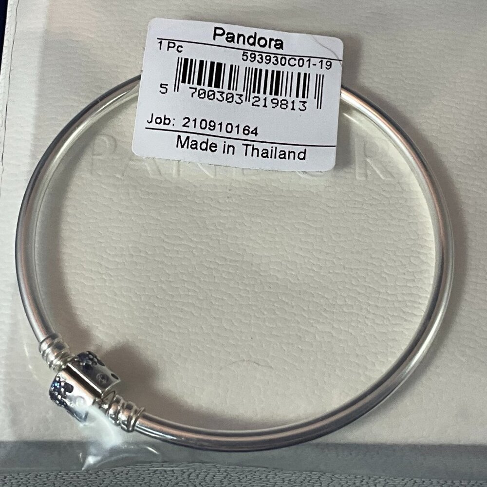 NWT Pandora Sterling Silver Sparkling Barrel Clasp Bangle Bracelet 7.5"/19cm